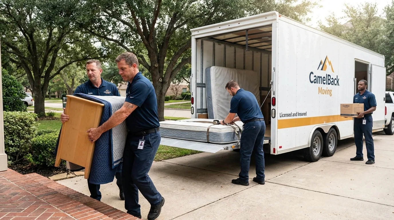 Crew loading residential truck for cross-state move from Bend, OR