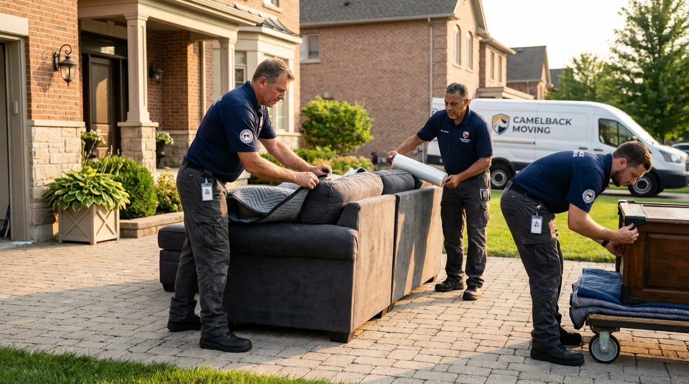 Large estate moving crew wrapping furniture in Bend, OR